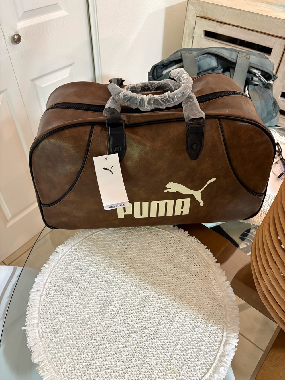 Puma Brown Faux-Leather Duffel with White Logo